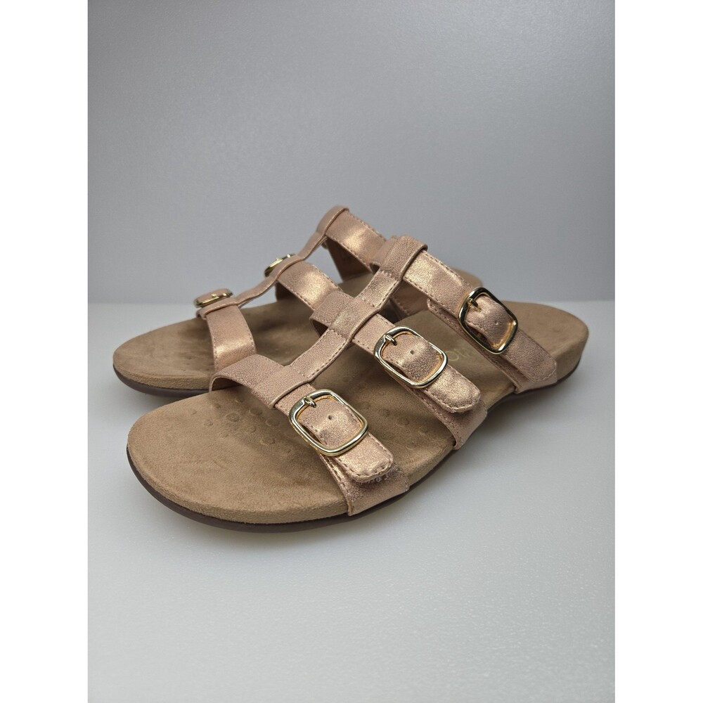 Vionic Misa Metallic Rose Gold Adjustable 3 Strap Slide Sandal Size 9  Comfort